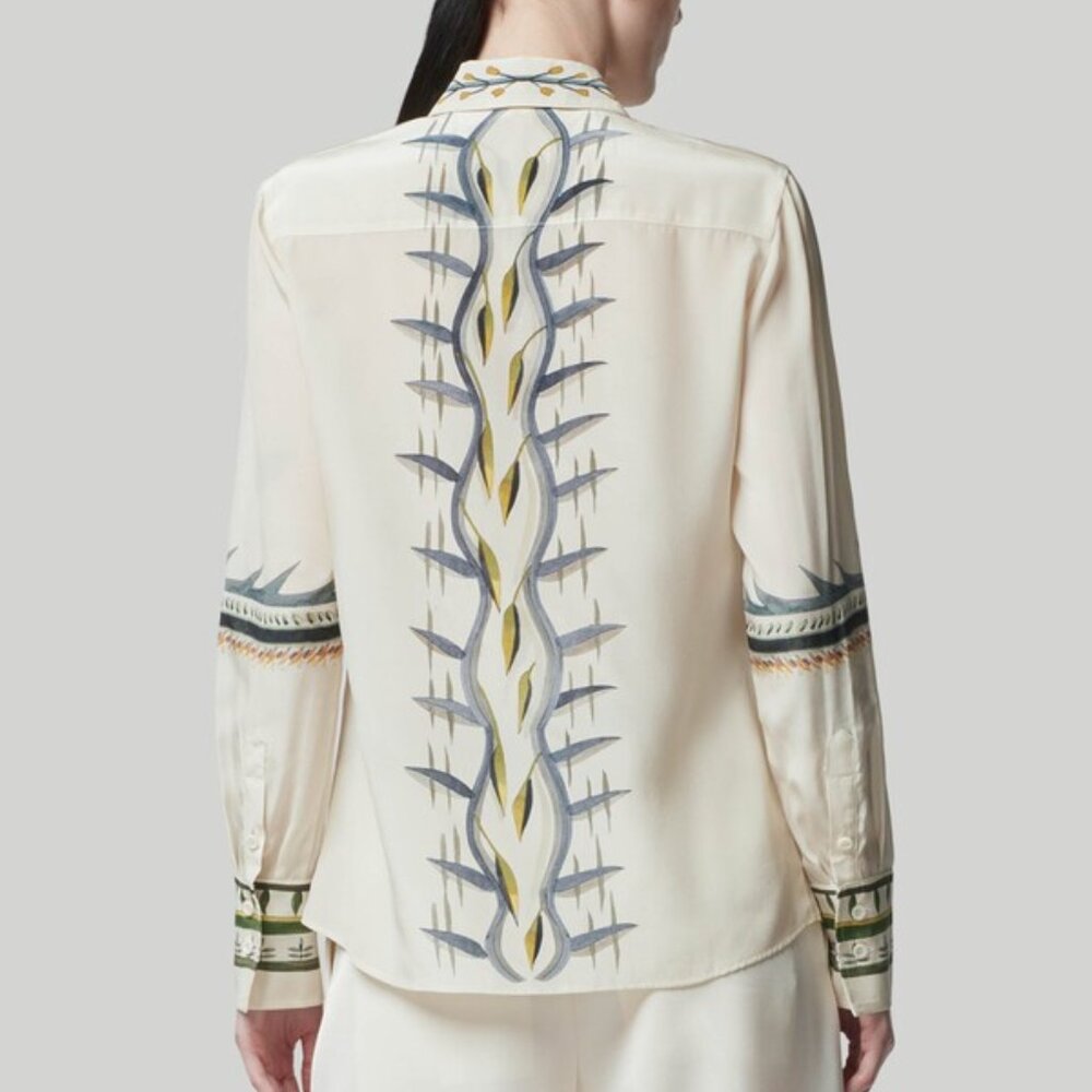 Altuzarra Chika Botanical Print Button Up Blouse Ivory Silk Size IT46 XL L $995 - Picture 3 of 5